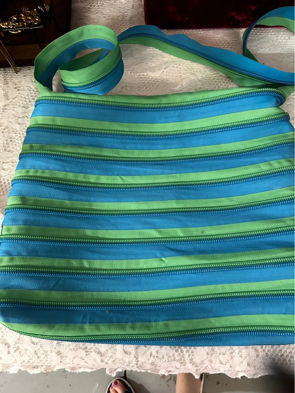 ZIP IT Green & Blue ZIPPER Shoulder Bag with Adjustable Strap FREE BAG CHARM - Picture 3 of 11